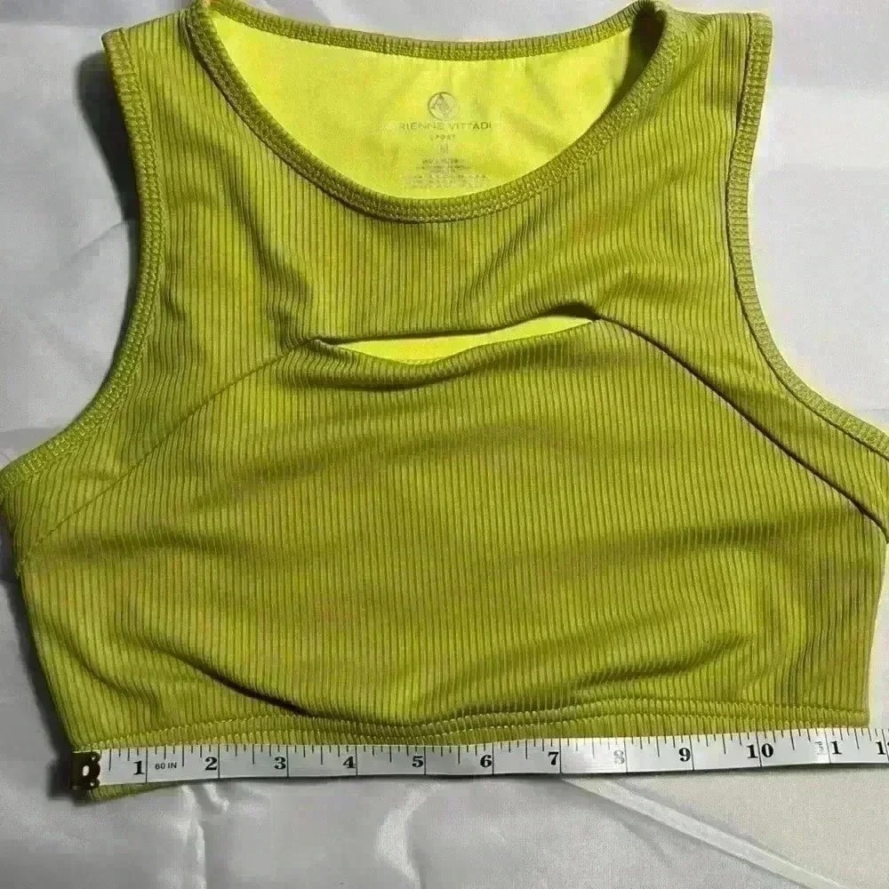 Adrienne Vittadini Sport Cutout Ribbed Crop Top Athletic Tank‎ Top Chartreuse M - Picture 4 of 6